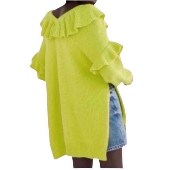 Zara Green Ruffled Long-sleeve Oversized Tunic Sweater(Size M-L) - Picture 5 of 8